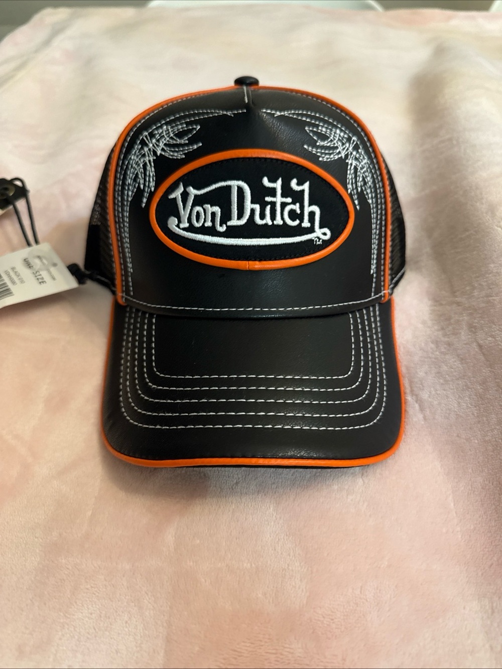 Von Dutch Black and Orange Embroidered Logo Trucker Cap